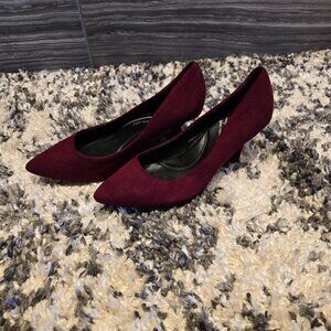 George Burgundy Faux Suede Pumps | Kitten Heel | Size 7 | Comfort
